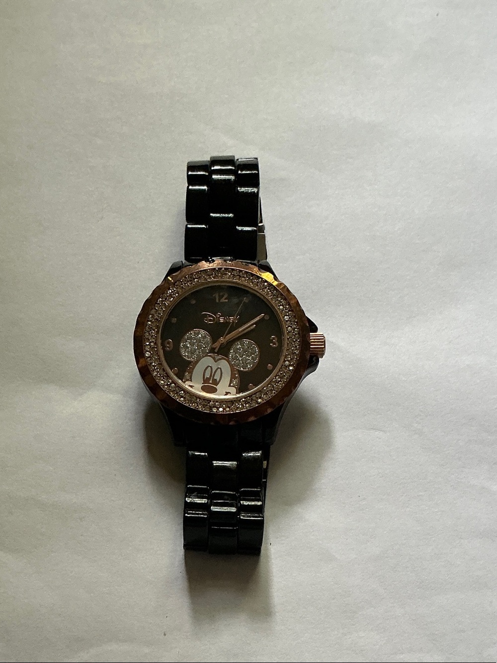 Disney Men’s Black and Rose Gold Mickey Mouse Watch
